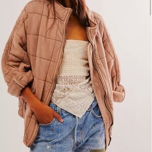 BLUE free people dolman quilted knit jacket